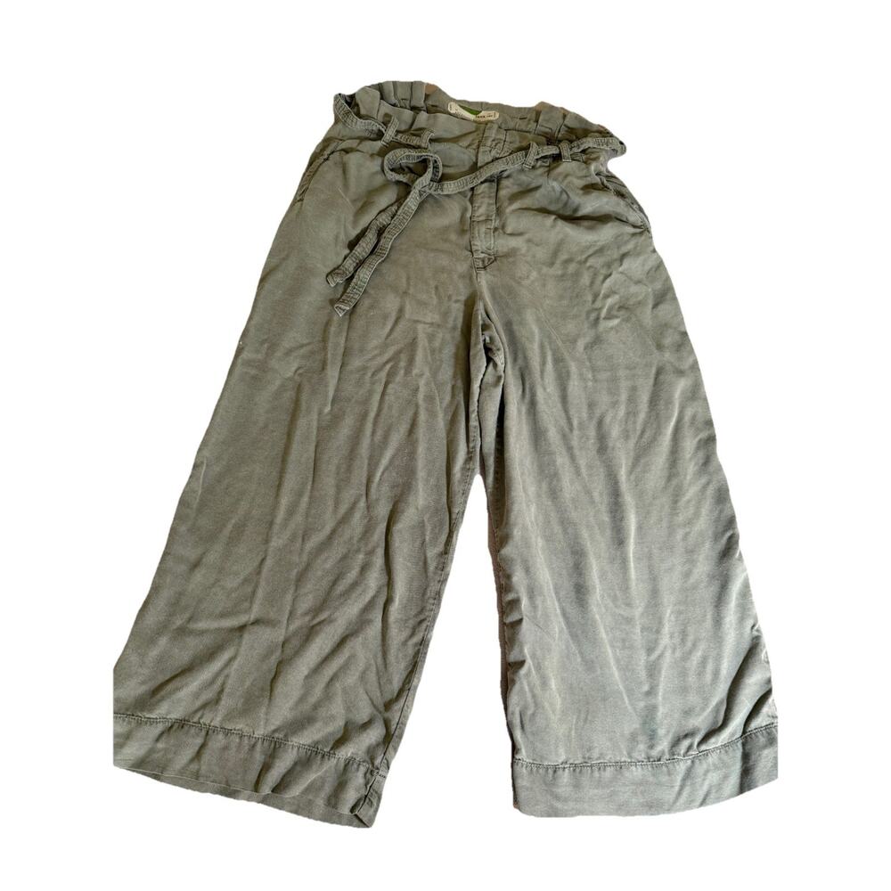 Anthropologie Olive Wide Leg Luxe Lyocell Cotton Pants Belted Size 14R